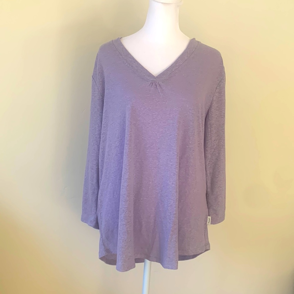 - Orvis Linen Blend V-Neck Top. Never worn. Size L. Tunic Length. Lavender. - Picture 1 of 7